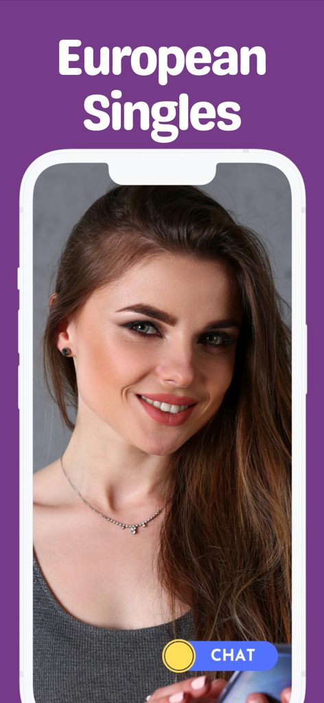 INTL - International Dating - A woman profile on the European Singles section of the INTL dating app with a chat button