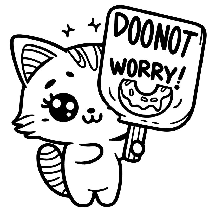 a kitten holding sign that say donut worry! 🍩