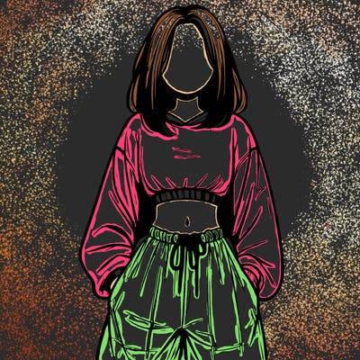 realistic girl faceless with baggy pants and a crop top