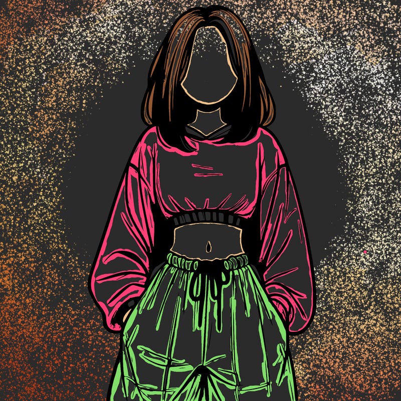 realistic girl faceless with baggy pants and a crop top