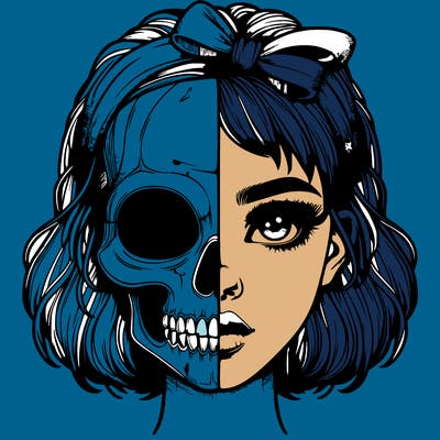 realistic girl with half skull mask