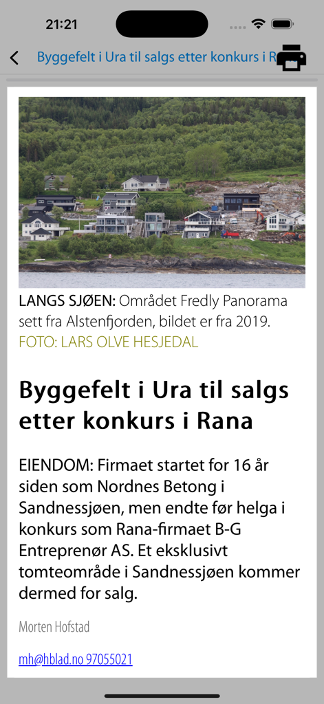 Article d'actualité HBlad montrant un projet immobilier côtier en Norvège