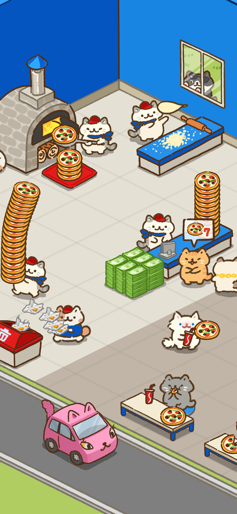 Pizza Cat: 30min fun guarantee - Gatos fofos assando e servindo pizzas em um restaurante colorido de desenho animado