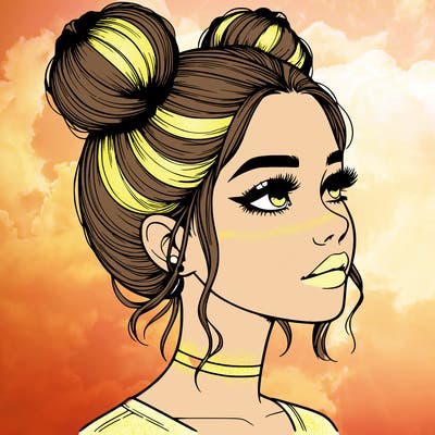 realistic girl with buns on the top of her head