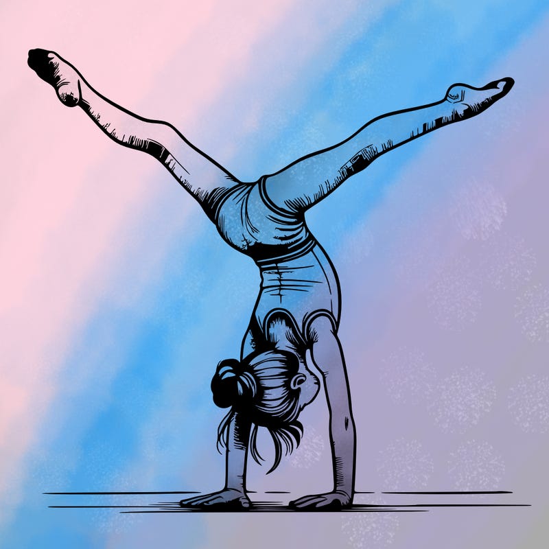 realistic gymnastic hand stand girl in four splits