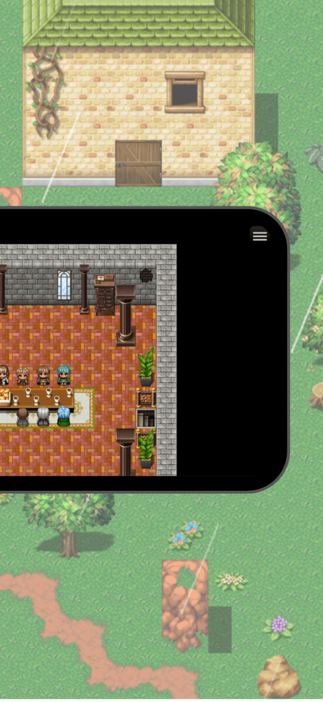Escena RPG estilo pixel art desde arriba mostrando personajes en una mesa larga representando la Última Cena