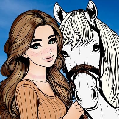 realistic girl with horse