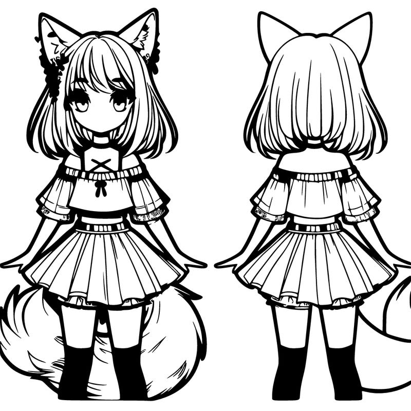 a girl with wolf ears and a tail with a crop top on and a skirt that's short