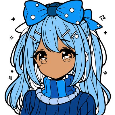 anime girl with hairbow wearing a turtleneck