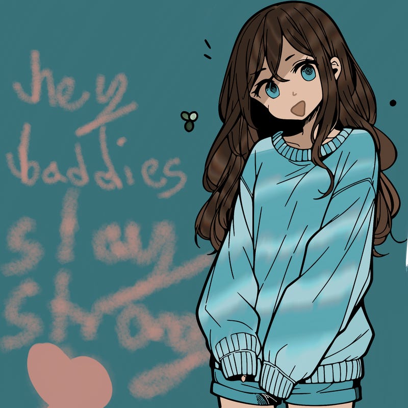 manga teen girl  in a sweater and baggy pants