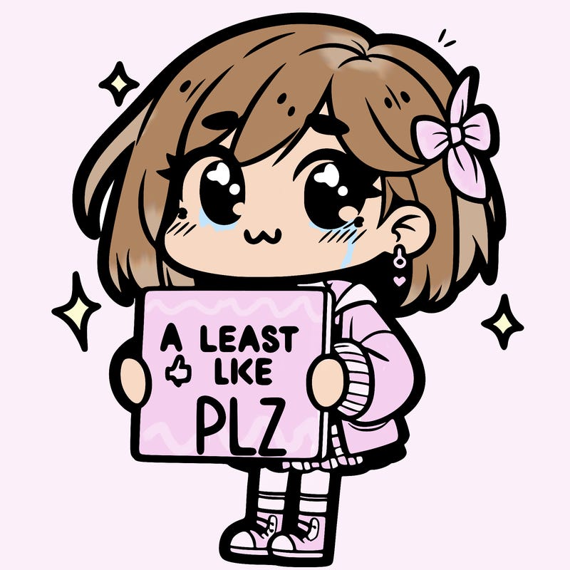 cute girl holding a sign saying a least one like plz