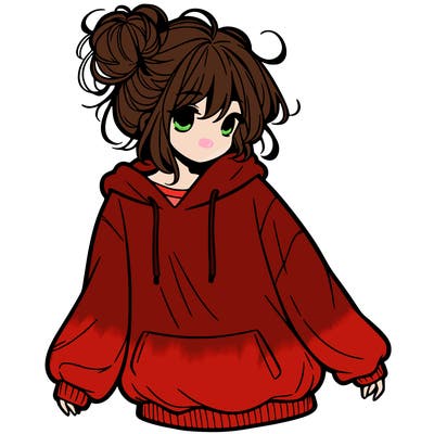 girl with baggy sweatshirt and messy bun