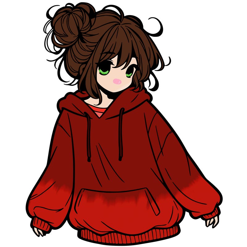 girl with baggy sweatshirt and messy bun