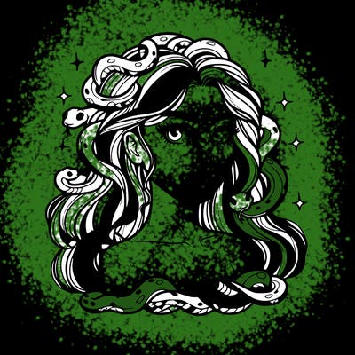 realistic girl with snakes as hair