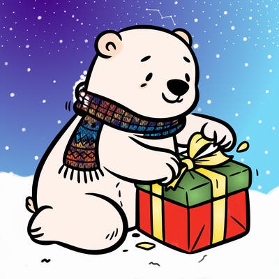 polar bear wrapping a present