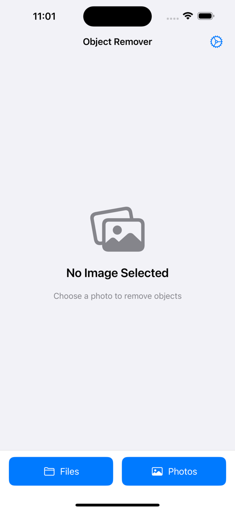 Object Remover by AI - Main interface of the Object Remover by AI app with photo selection buttons