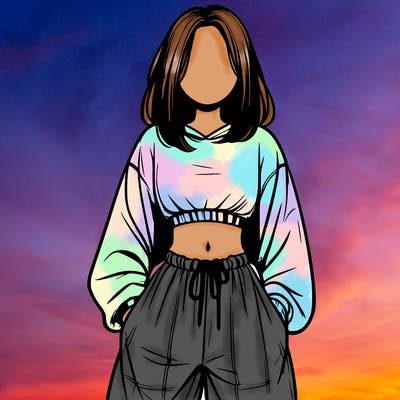 realistic girl faceless with baggy pants and a crop top