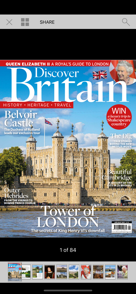 Discover Britain Magazine - Digital magazine cover of Discover Britain featuring the Tower of London and articles on British heritage.