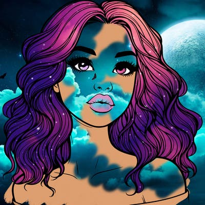 realistic girl with wavy hair and lips