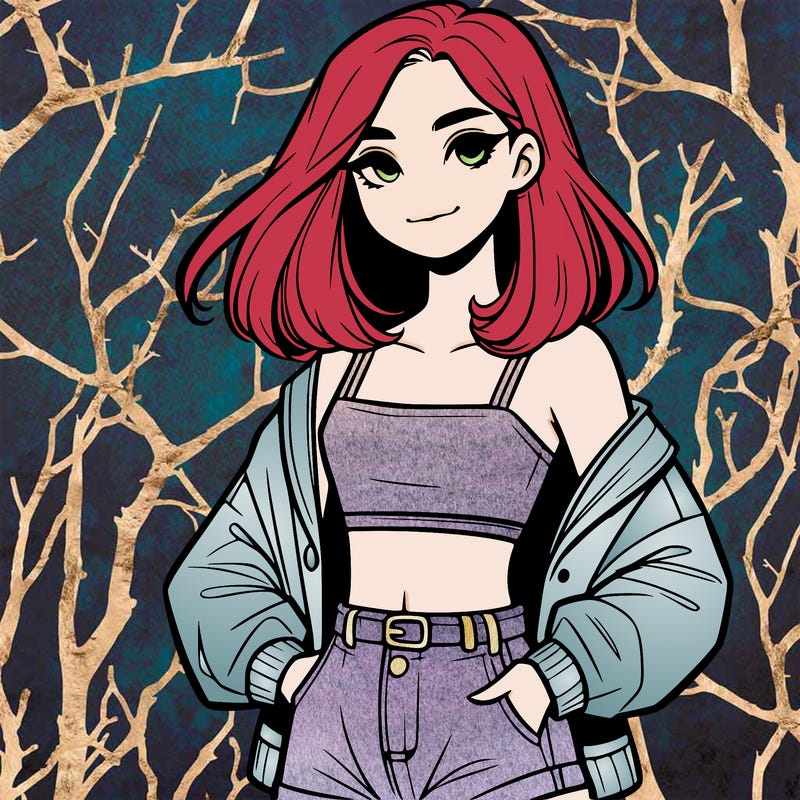 a realistic girl with a crop top and short shorts in an open jacket