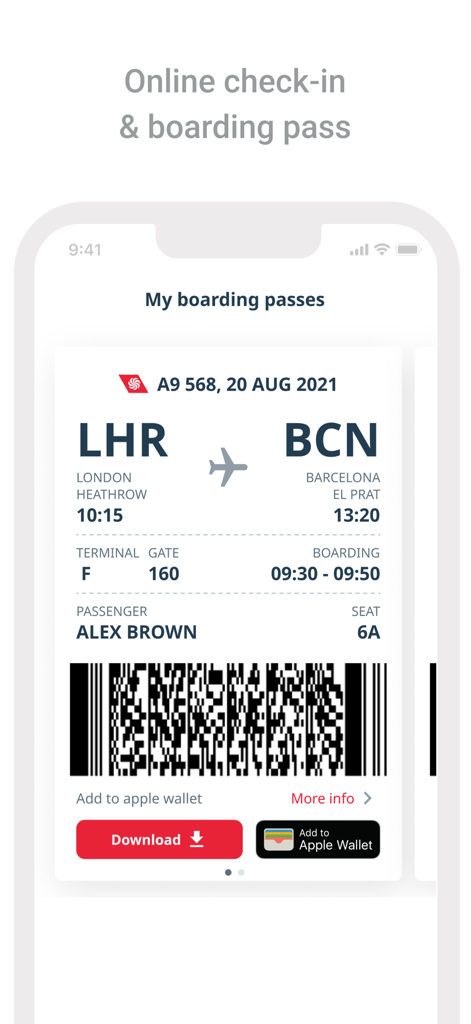Georgian Airways - Air tickets - Digitale Bordkarte von Georgian Airways auf einem Smartphone mit Flugdetails und Barcode