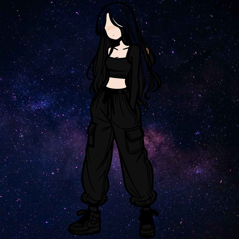 girl in baggy pants crop top and long hair