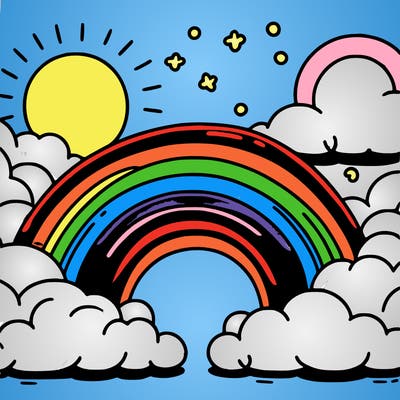 rainbow in a cloud blue sunset sky