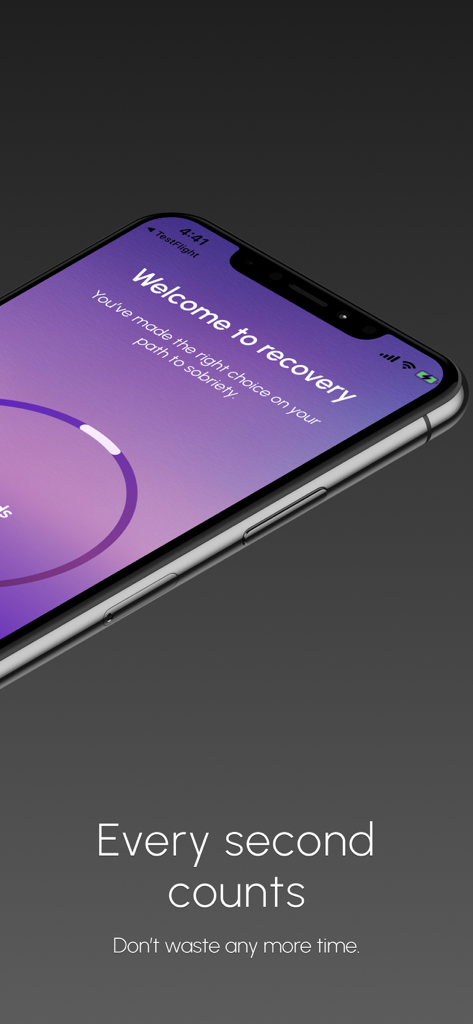 Sobriety Counter - iPhone displaying the welcome screen of the Sobriety Counter app with motivational recovery text
