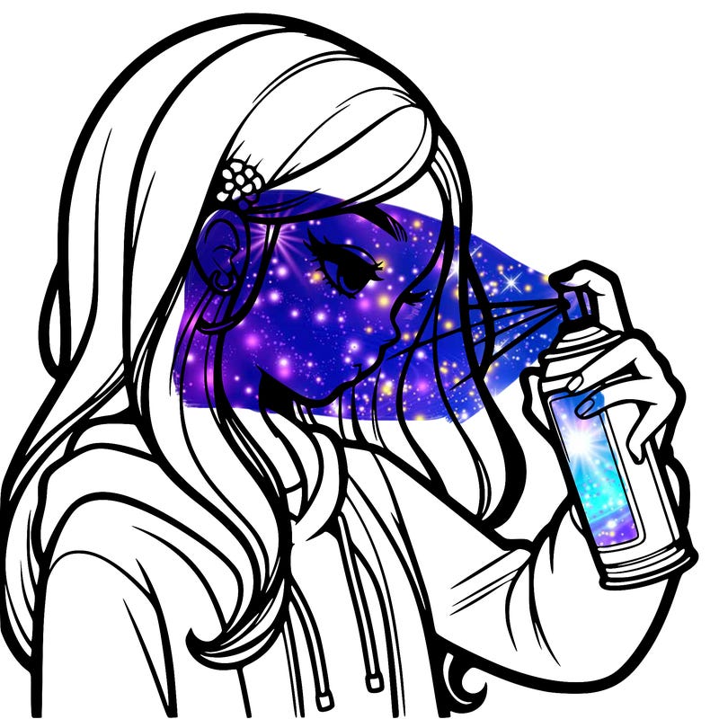 a realistic girl spray painting