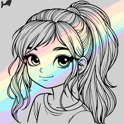 realistic girl with ponytail