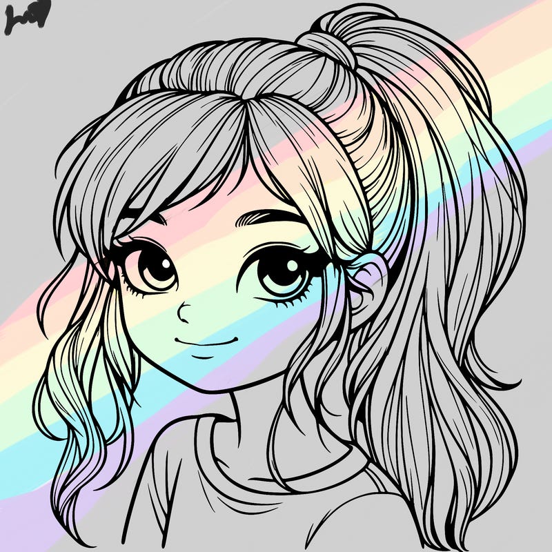 realistic girl with ponytail