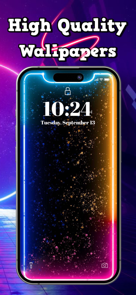 EDGE Lighting Borderlight - iPhone lock screen showing a vibrant neon edge lighting border effect over a high quality dark starry wallpaper