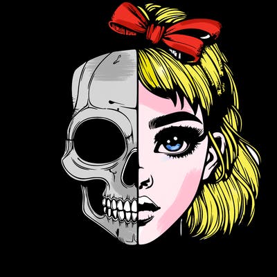 realistic girl with half skull mask