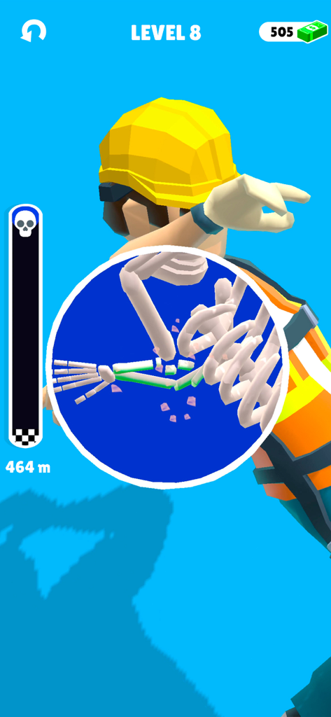 Ragdoll Fall: Break the Bones! - X-ray view of a ragdoll construction worker breaking bones during a fall.