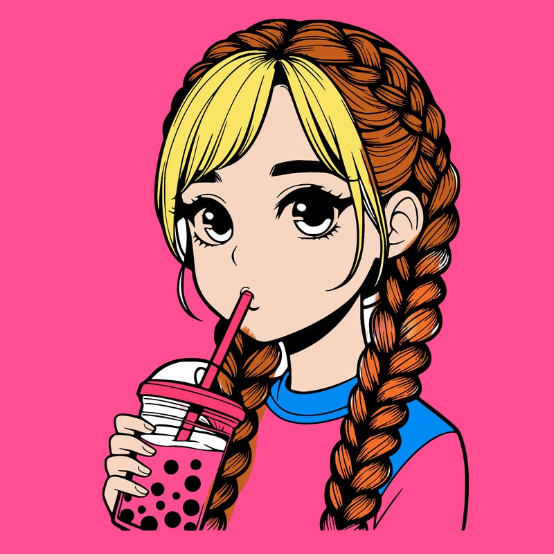 realistic girl with braided hair drinking boba