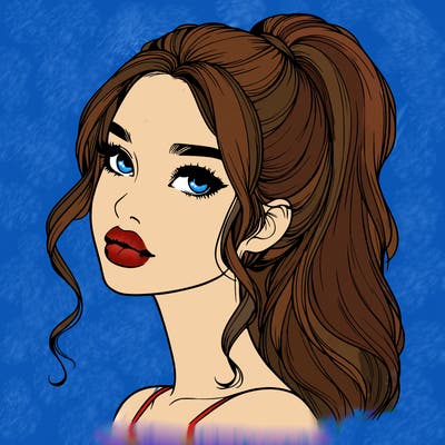 realistic girl with a ponytail on her hair and lips