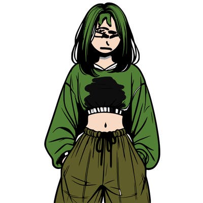 realistic girl faceless with baggy pants and a crop top