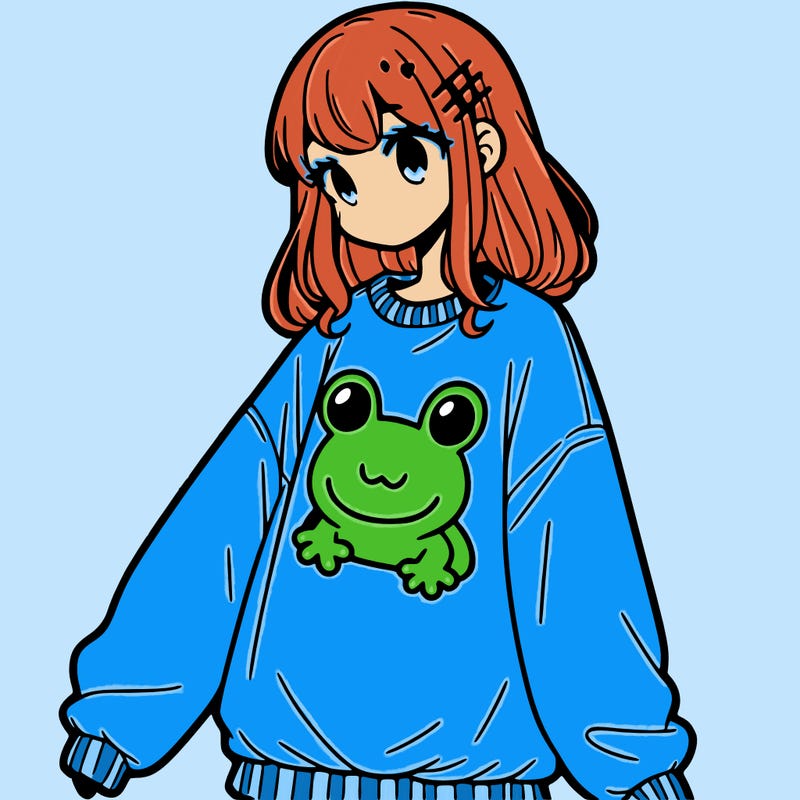 girl wearing frogging sweatshirt