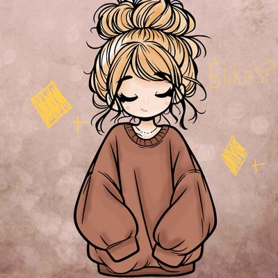 girl with baggy sweatshirt and messy bun