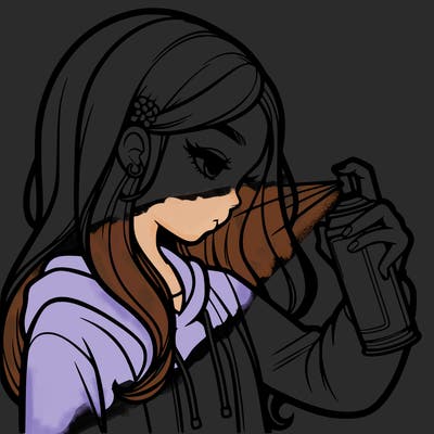 a realistic girl spray painting