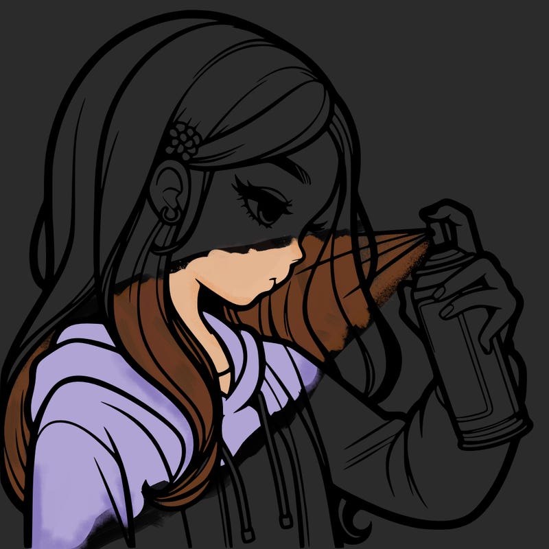 a realistic girl spray painting