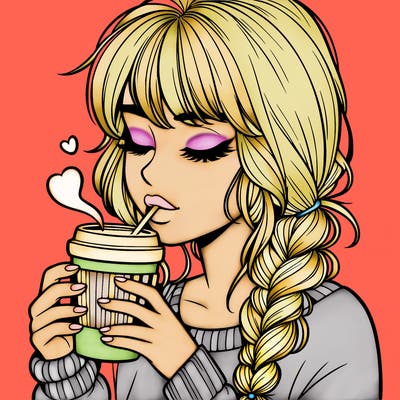 realistic girl drinking coffee