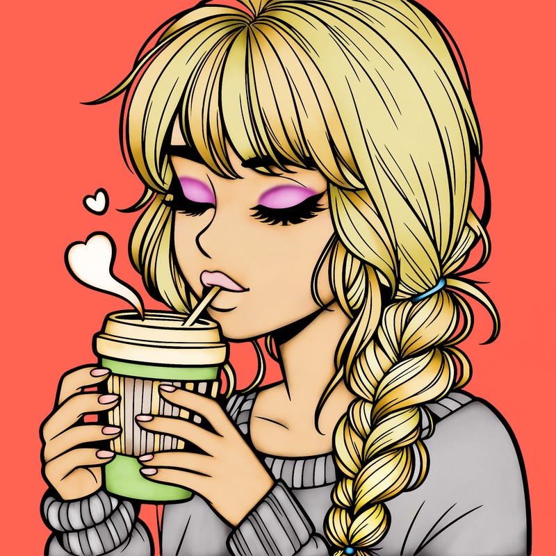 realistic girl drinking coffee