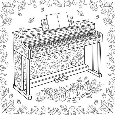 Immerse yourself in the beauty of autumn with this elegant digital piano coloring page. It beautifully blends musical harmony with the cozy spirit of fall, perfect for a relaxing creative session.
