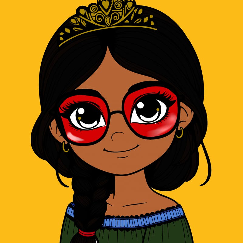 a girl with one braid and glasses who is a princess realistic