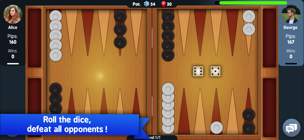 Backgammon Arena - Dice Tavla - A multiplayer backgammon match in progress with checkers and dice on a board.
