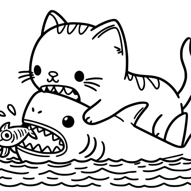 cat eating shark