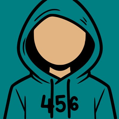 a person with non face waering a hoodie with a 456 symbol