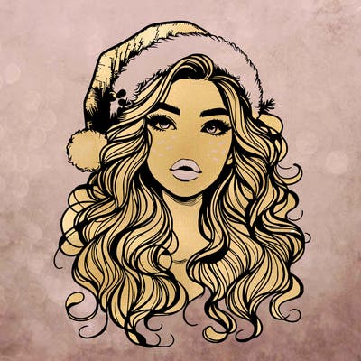 realistic christmas girl with wavy hair and lips