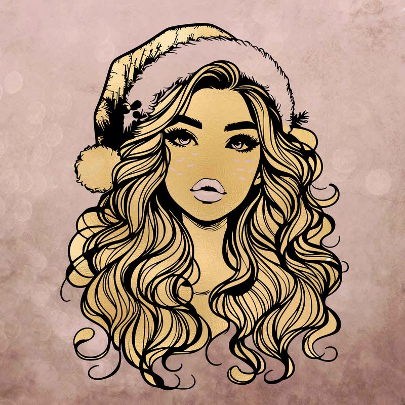 realistic christmas girl with wavy hair and lips